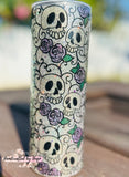 20oz Silver and Purple Flowers and Skulls Tumbler RTS