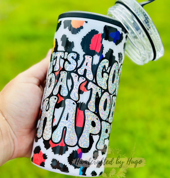 14oz Rainbow Leopard It's a Good Day Duo Can 4 in 1Cooler/Tumbler RTS